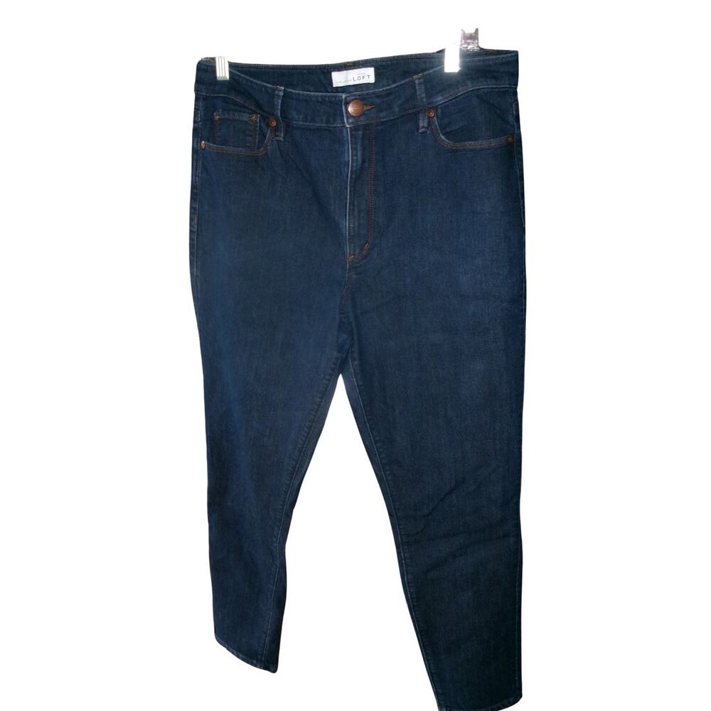 LOFT Curvy High Rise Skinny Ankle Jeans Women's 31/12 Dark Wash Stretch